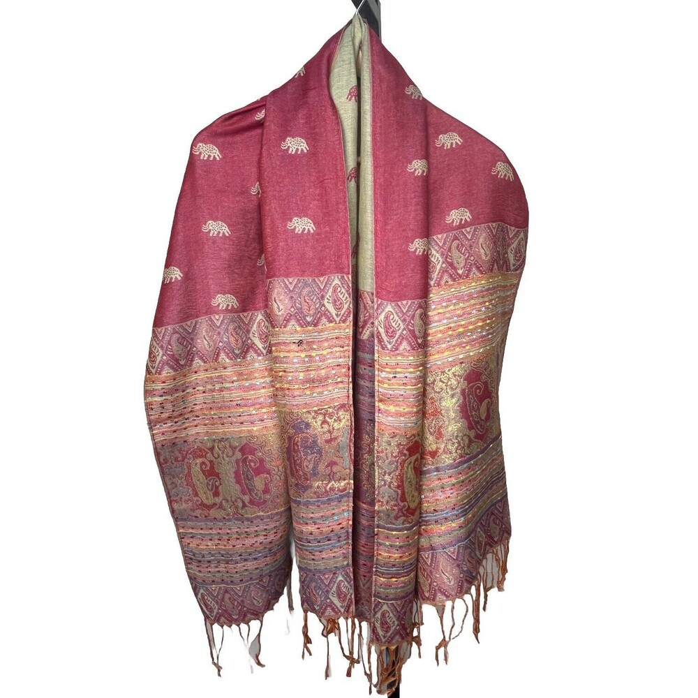 Elephant Scarf Shawl Wrap Fringe Tassel Paisley Boho Peasant Hippie Soft New